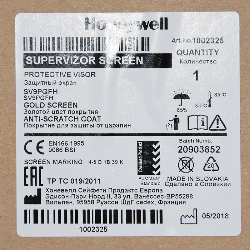 Honeywell霍尼韋爾1002325聚碳酸酯PC鍍金防沖擊面屏圖片3 Honeywell霍尼韋爾1002325聚碳酸酯PC鍍金防沖擊面屏圖片3