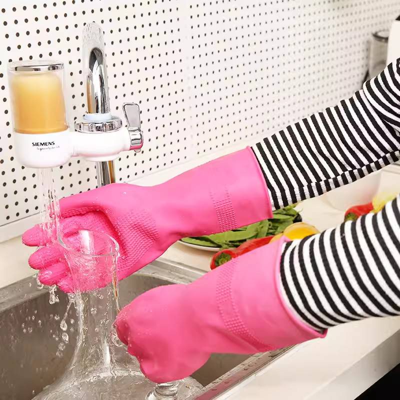 雪蓮1008611家用天然橡膠絨里卷邊袖口大顆粒防滑手套圖片3 雪蓮1008611家用天然橡膠絨里卷邊袖口大顆粒防滑手套圖片3