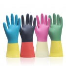 雪蓮30142家用天然乳膠絨里袖口雙色魚(yú)鱗紋手套