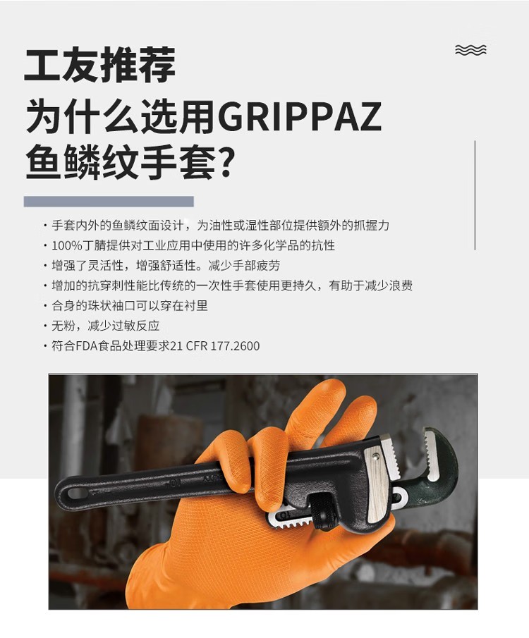 PIP 67-308雙面魚鱗紋8mil加長丁腈手套4